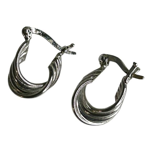 Sterling Silver 925 Twisted Hoop Earrings Hinged Back - Picture 3 of 7